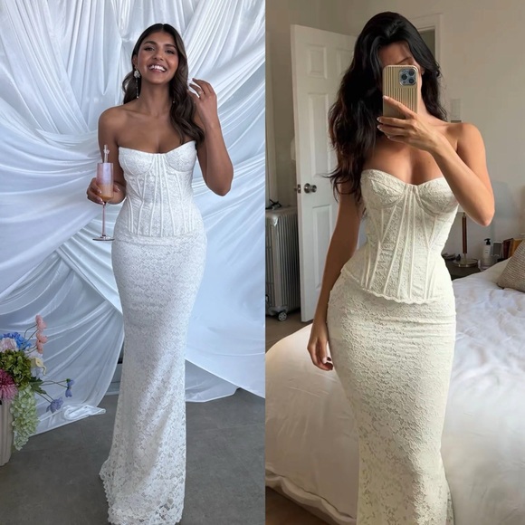 House of CB Solaine Ivory Lace Corset Maxi Dress Size L A-C NWOT Floral lace - Picture 17 of 17